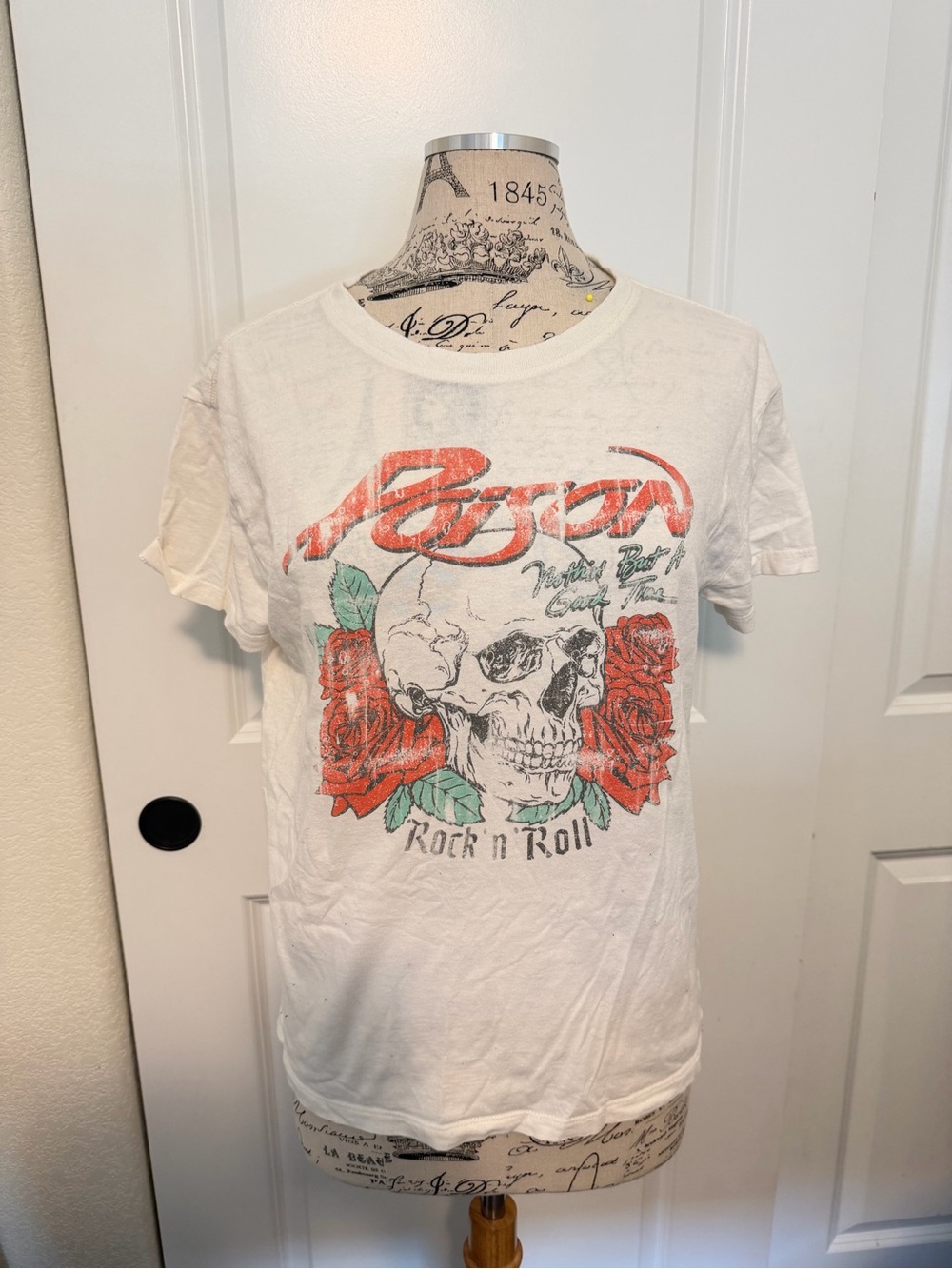 Poison Rock 'n' Roll Graphic Tee - White with Red Roses